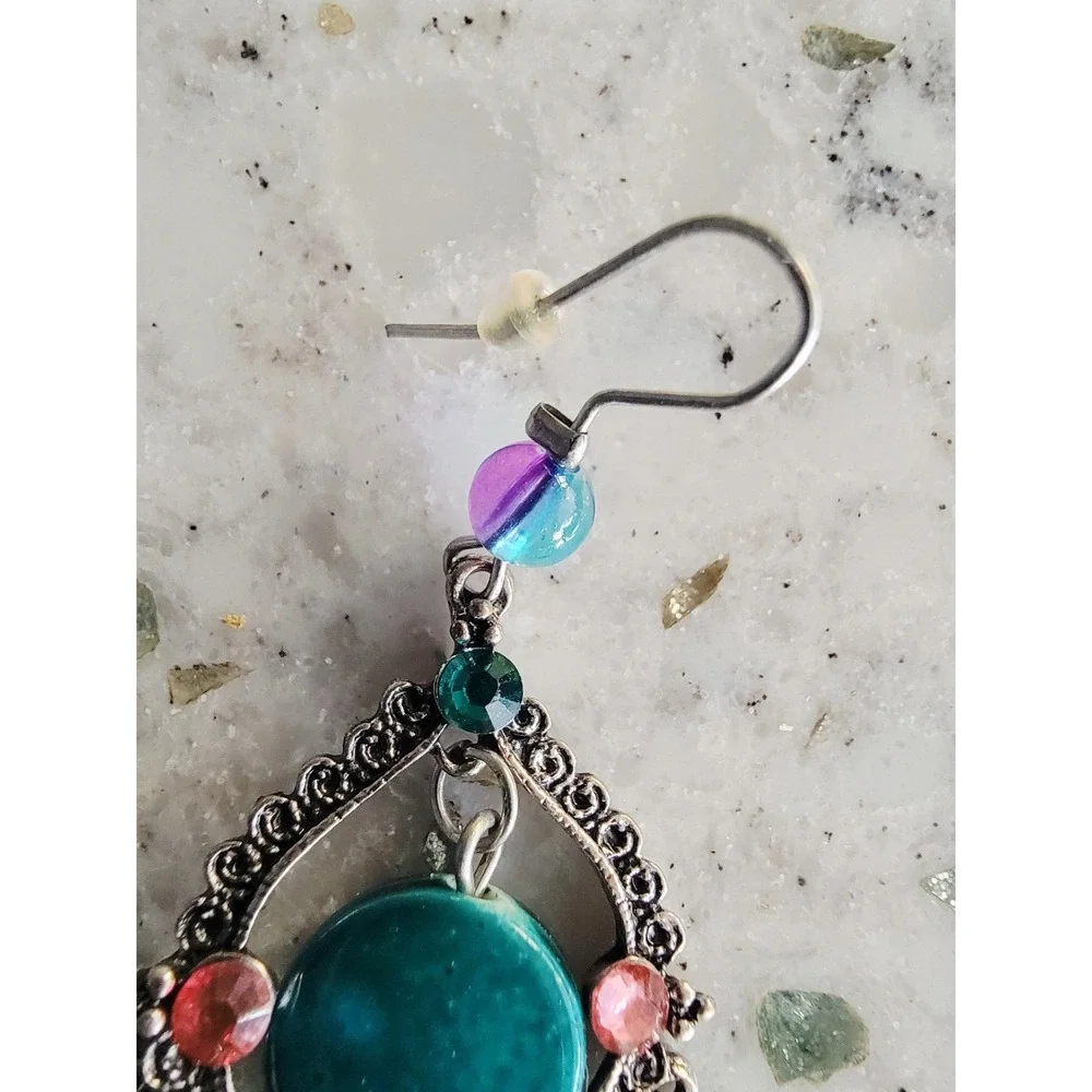 Boho Chic Dangle Earrings‎ Silver Tone Colorful Bead Statement Jewelry